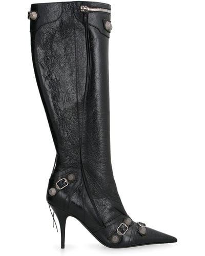 Balenciaga 'cagole' White Pointed High-boots With Studs And Buckles In Leather Woman - Black