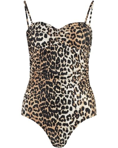 Ganni Leopard Print One-piece Swimsuit - Black