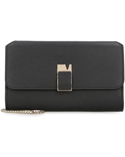 Valextra Nolo Leather Wallet On Chain - Black