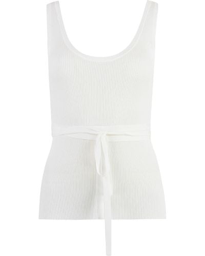 P.A.R.O.S.H. Knitted Crop Top Ribbed Tank Top - White