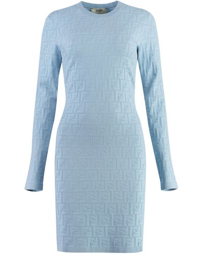 Fendi Mini-abito in maglia jacquard - Blu