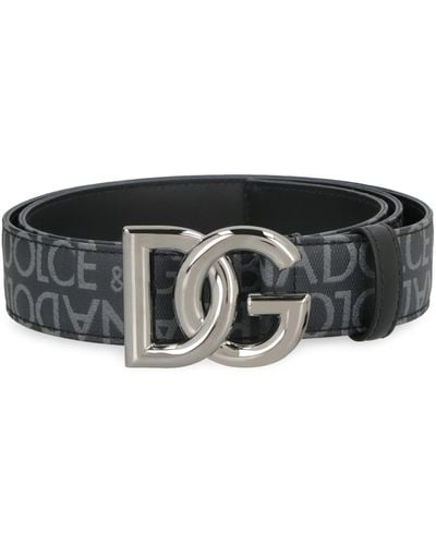 Dolce & Gabbana Cintura Logata In Jacquard Spalmato Con Fibbia Dg - Nero