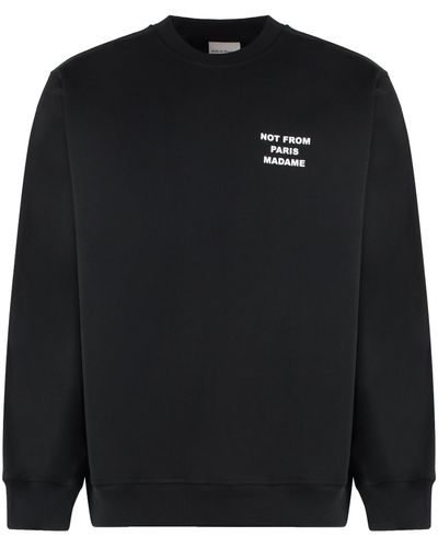 Drole de Monsieur Slogan Cotton Crew-neck Sweatshirt - Black