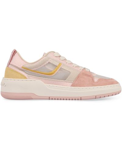Ferragamo Suede And Fabric Low-top Trainers - Pink