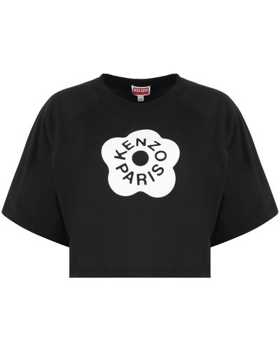KENZO Cotton Crop Top With Logo - Black