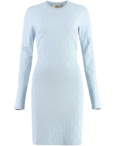 Fendi Jacquard Knit Mini-Dress - Blue