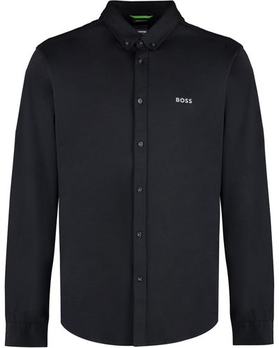 BOSS Camicia in cotone con collo button-down - Blu