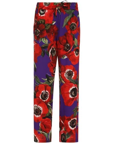 Dolce & Gabbana Printed Silk Trousers - Red