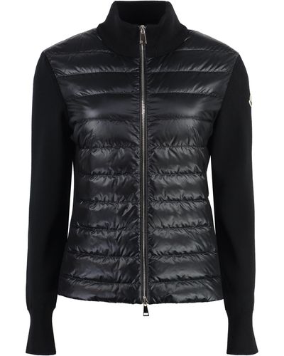 Moncler Cardigan With Nylon Panels - Black