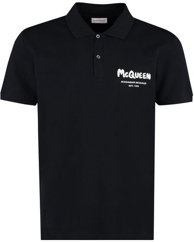 Alexander McQueen Polo Con Stampa Logo Graffiti - Nero