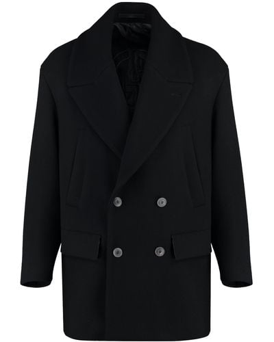 Giorgio Armani Wool Blend Double-Breasted Coat - Blue