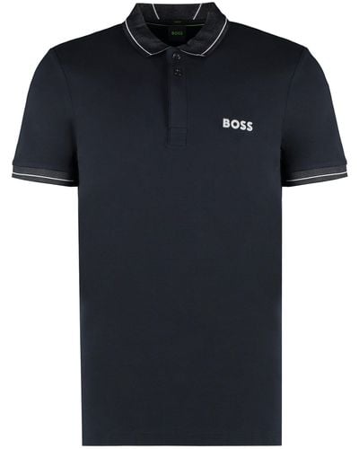 BOSS Logo Print Cotton Polo Shirt - Black