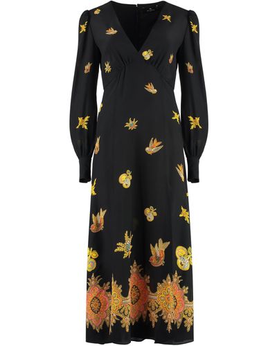 Etro Abito midi in crepe de chine di seta - Nero