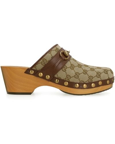 Gucci GG Canvas & Leather Clog - Brown