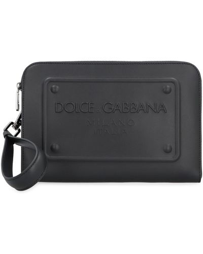 Dolce & Gabbana Pouch piccola in pelle di vitello con logo in rilievo - Nero