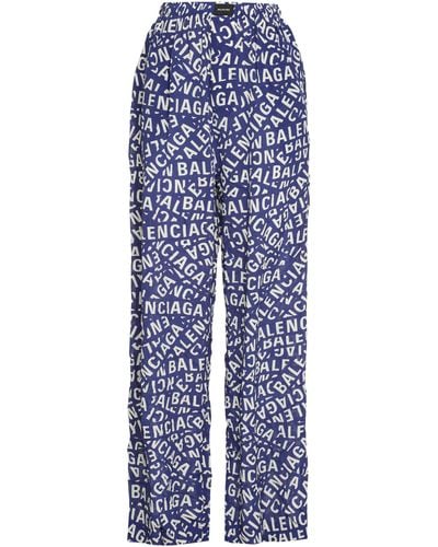 Balenciaga Printed Silk Pajama Pants - Blue