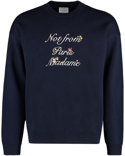 Drole de Monsieur Slogan À Fleurs Merino Wool Crew-neck Sweater - Blue