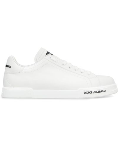 Dolce & Gabbana Sneaker basse 'portofino' con dettaglio logo a contrasto in pelle bianca - Bianco
