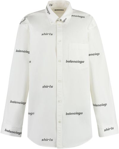 Balenciaga Logo Print Cotton Shirt - White