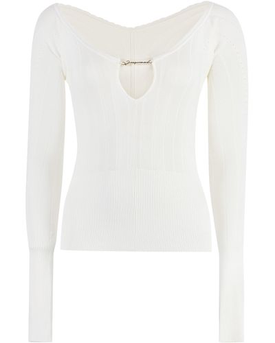 Jacquemus Pralù Knitted Viscosa-Blend Top - White