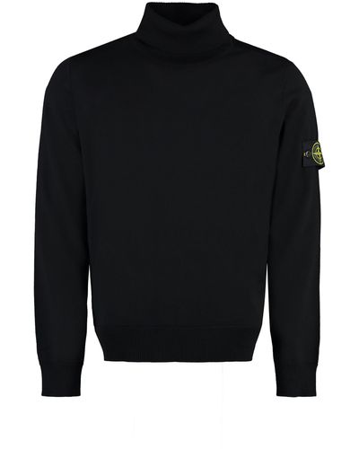 Stone Island Virgin-wool Turtleneck Sweater - Black