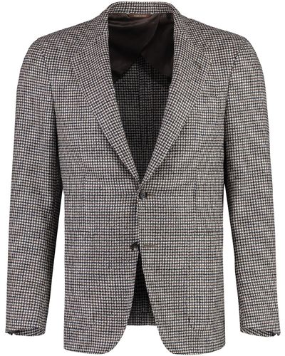 Canali Houndstooth Wool Blazer - Gray