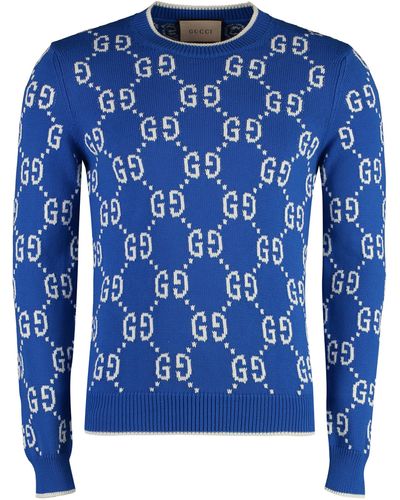 Gucci Cotton Gg Jacquard Sweater - Blue