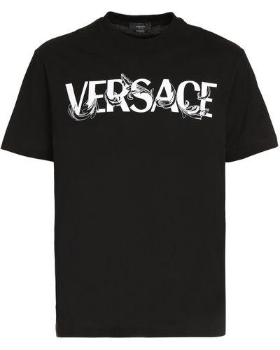 Versace T-shirt con stampa del logo in cotone nero