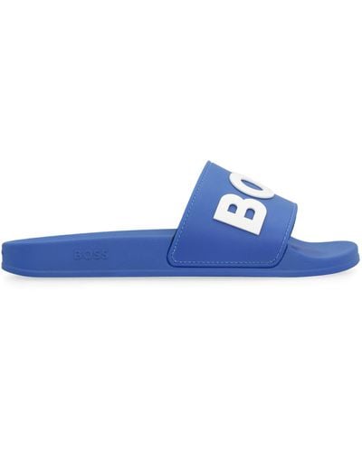 BOSS Logo Detail Rubber Slides - Blue