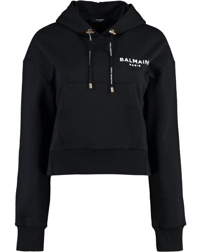 Balmain Cropped Sweatshirt With Flocked Logo Print - Black