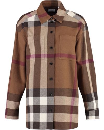 Burberry Wool-cotton Flannel Check Shirt - Brown