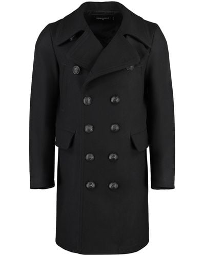 DSquared² Wool Blend Double-breasted Coat - Black