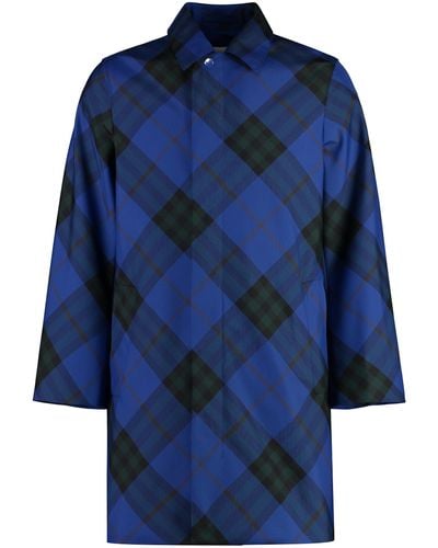 Burberry Checked Print Coat - Blue