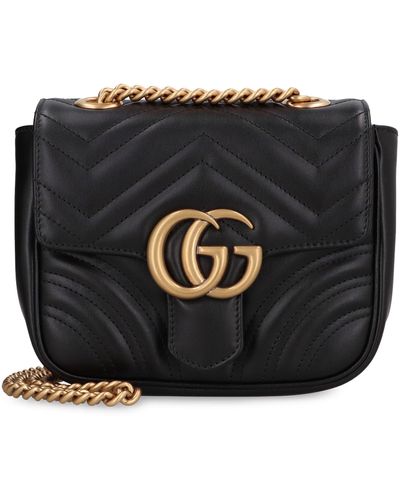 Gucci GG Marmont Mini Leather Shoulder Bag - Black