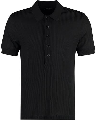 Tom Ford Ribbed Knit Polo Shirt - Black