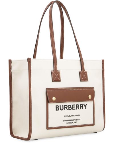 Burberry Freya Medium Two-tone Canvas And Leather Tote - White