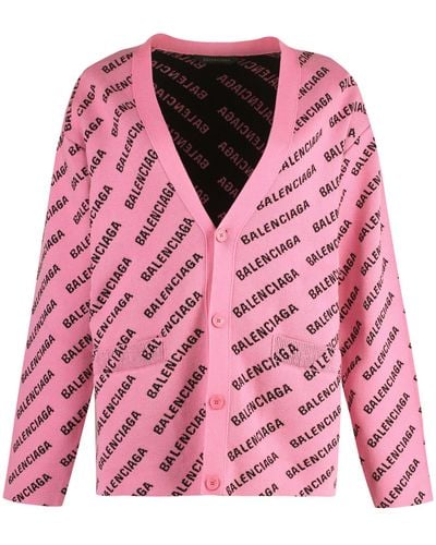 Balenciaga All Over Logo Cardigan - Pink
