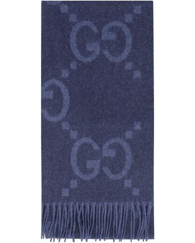 Gucci Sciarpa In Cashmere GG Jacquard - Blu