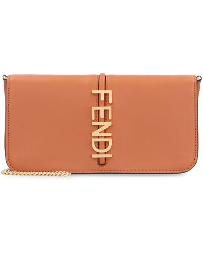 Fendi Graphy Leather Wallet On Chain - Orange