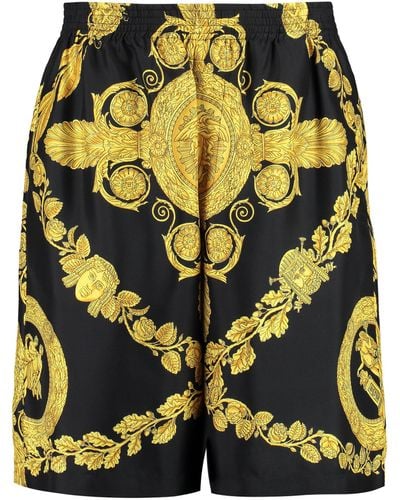 Versace Printed Silk Shorts - Yellow