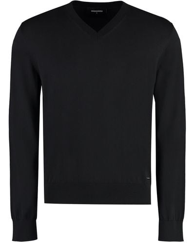 DSquared² Maglione in cotone con scollo a V - Nero