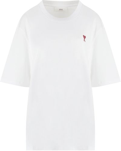 Ami Paris T-shirt in cotone con logo - Bianco