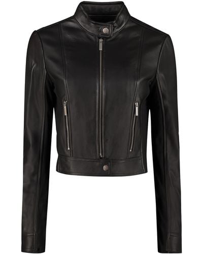 MICHAEL Michael Kors Cropped Leather Jacket - Black