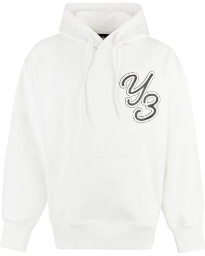 Y-3 Logo Print Hoodie - White