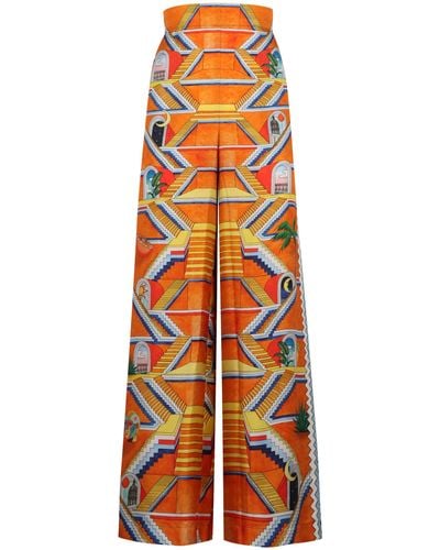Casablancabrand Printed Silk Trousers - Orange