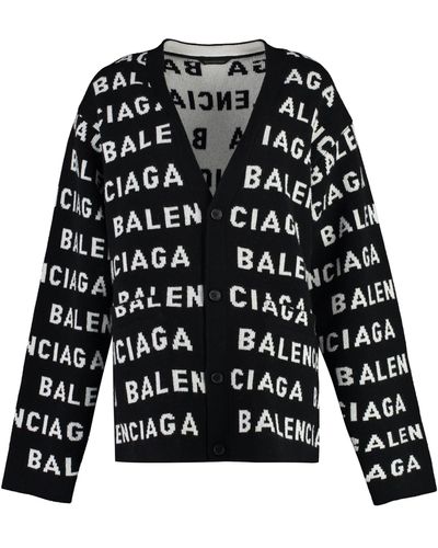 Balenciaga Intarsia Logo Wool Cardigan - Women's - Wool/polyamide - Black