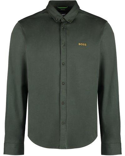 BOSS Camicia in cotone con collo button-down - Verde