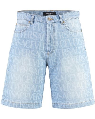 Versace Bermuda In Denim Allover - Blu