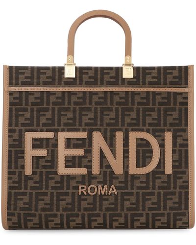 Fendi Sunshine medium shopper in tessuto jacquard ff - Marrone