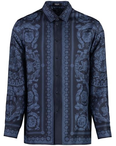 Versace Camicia Barroco Con Stampa - Blu